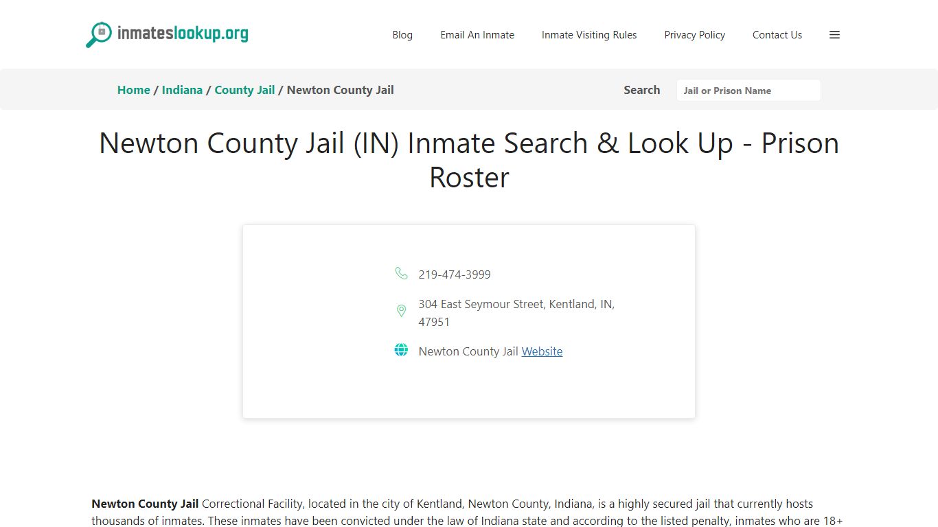 Newton County Jail (IN) Inmate Search & Look Up - Prison Roster